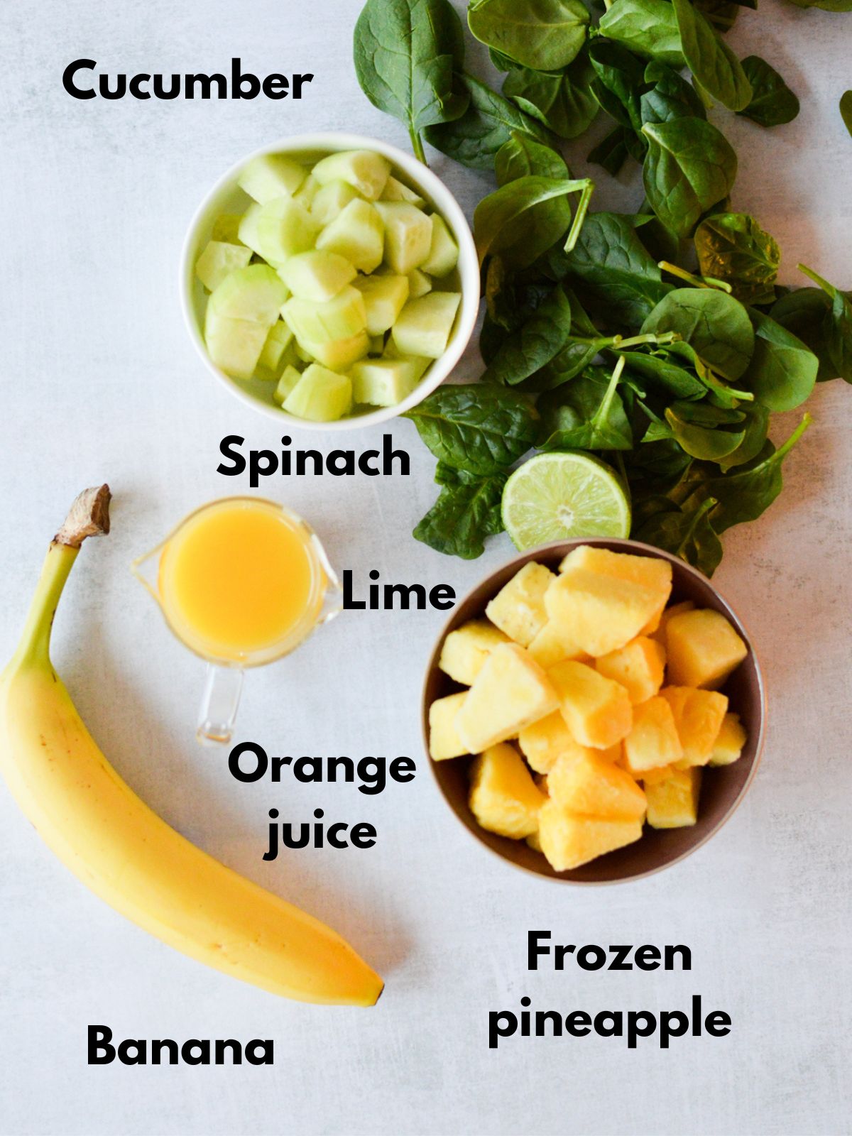 Ingredients for spinach cucumber smoothie.