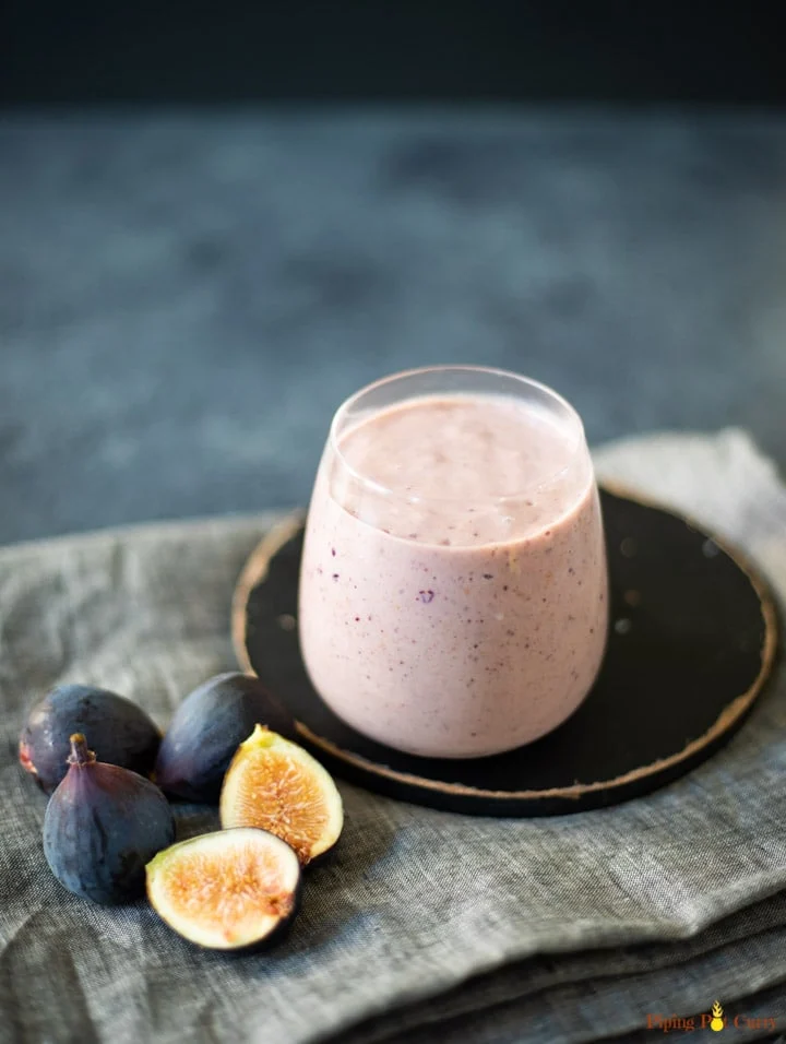 a fig smoothie on a plate. 