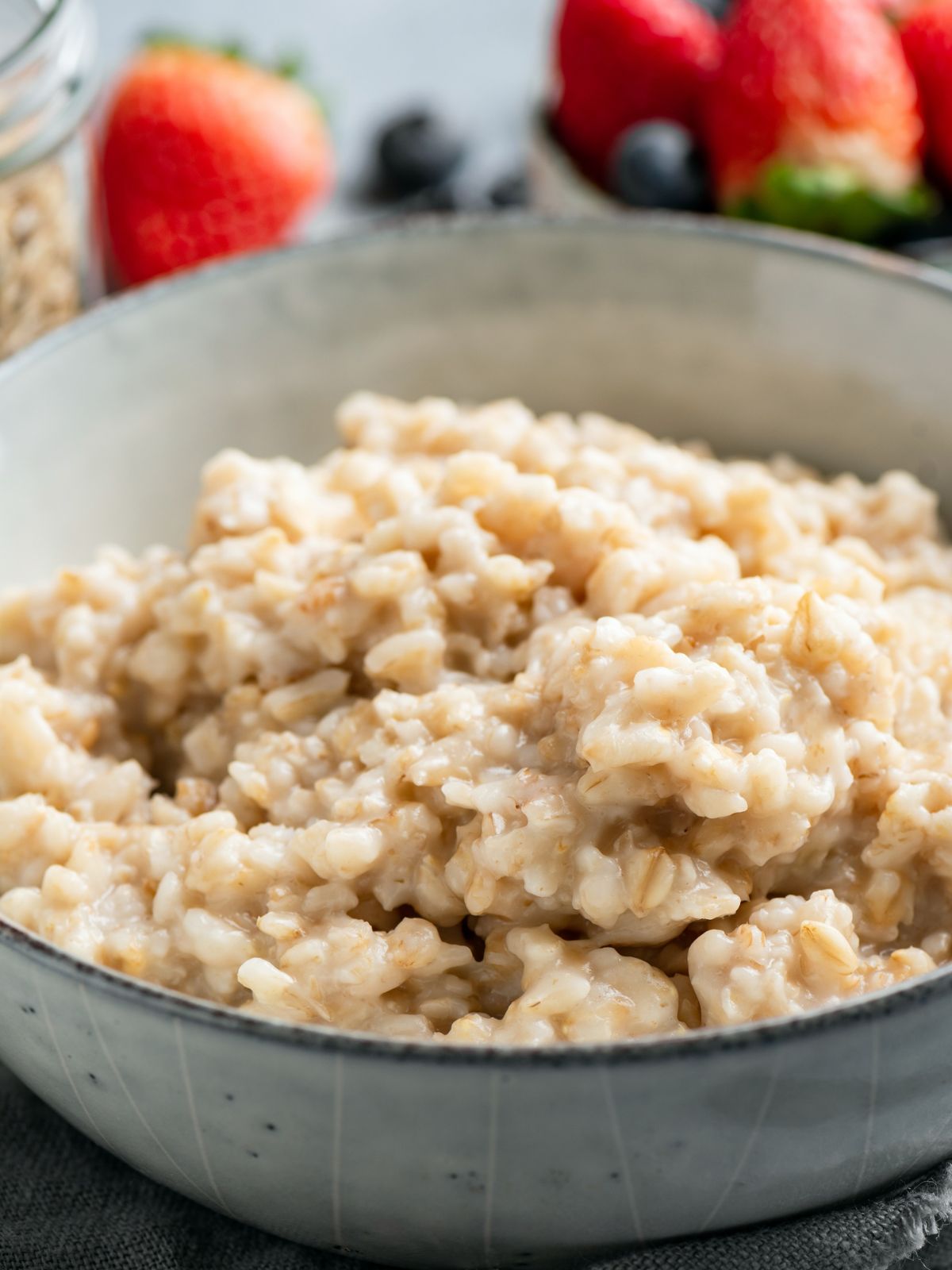 a bowl of cooked steel cut oats.