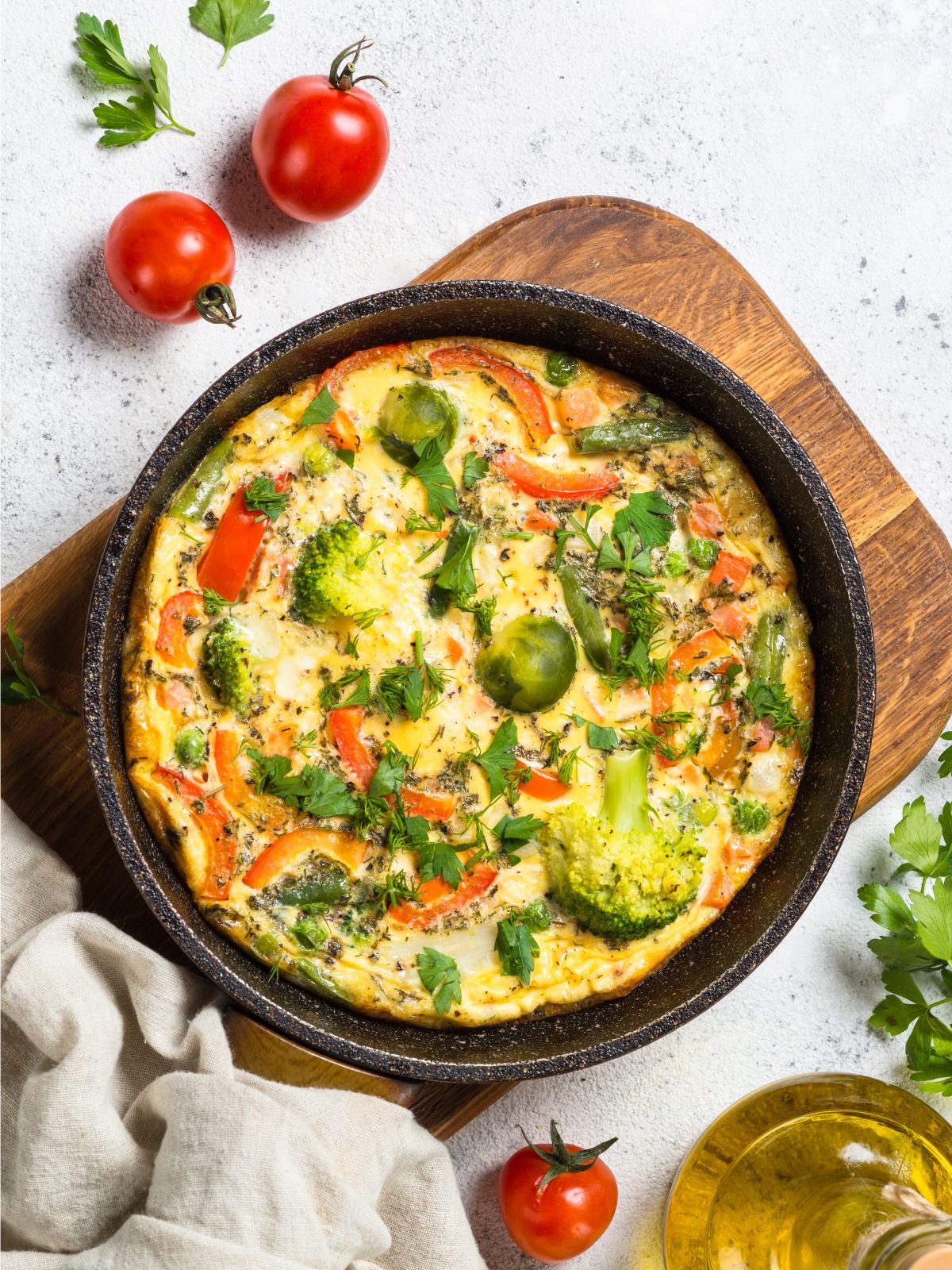 vegetable frittata in a skillet.