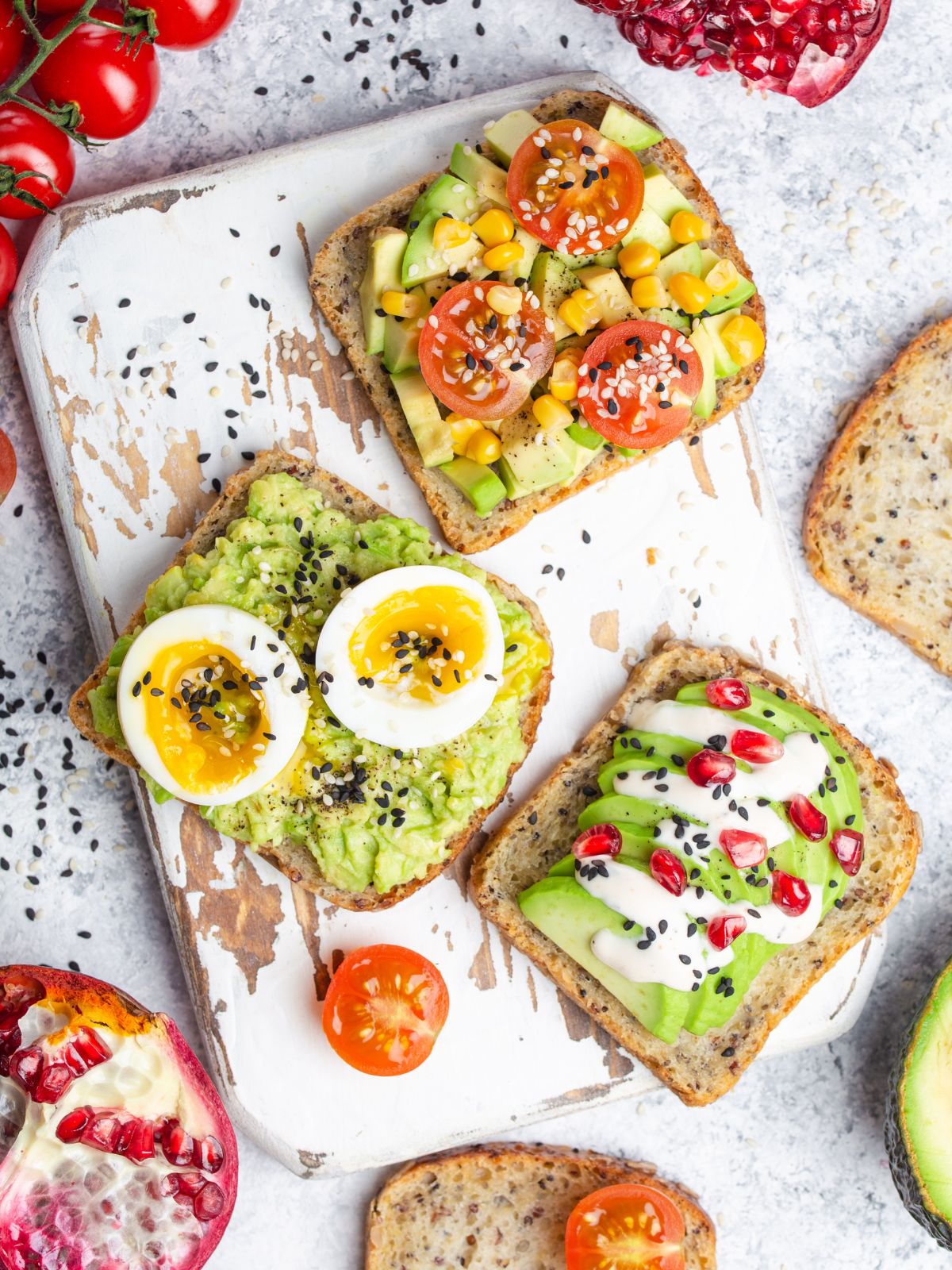 three slices of avocado toast.