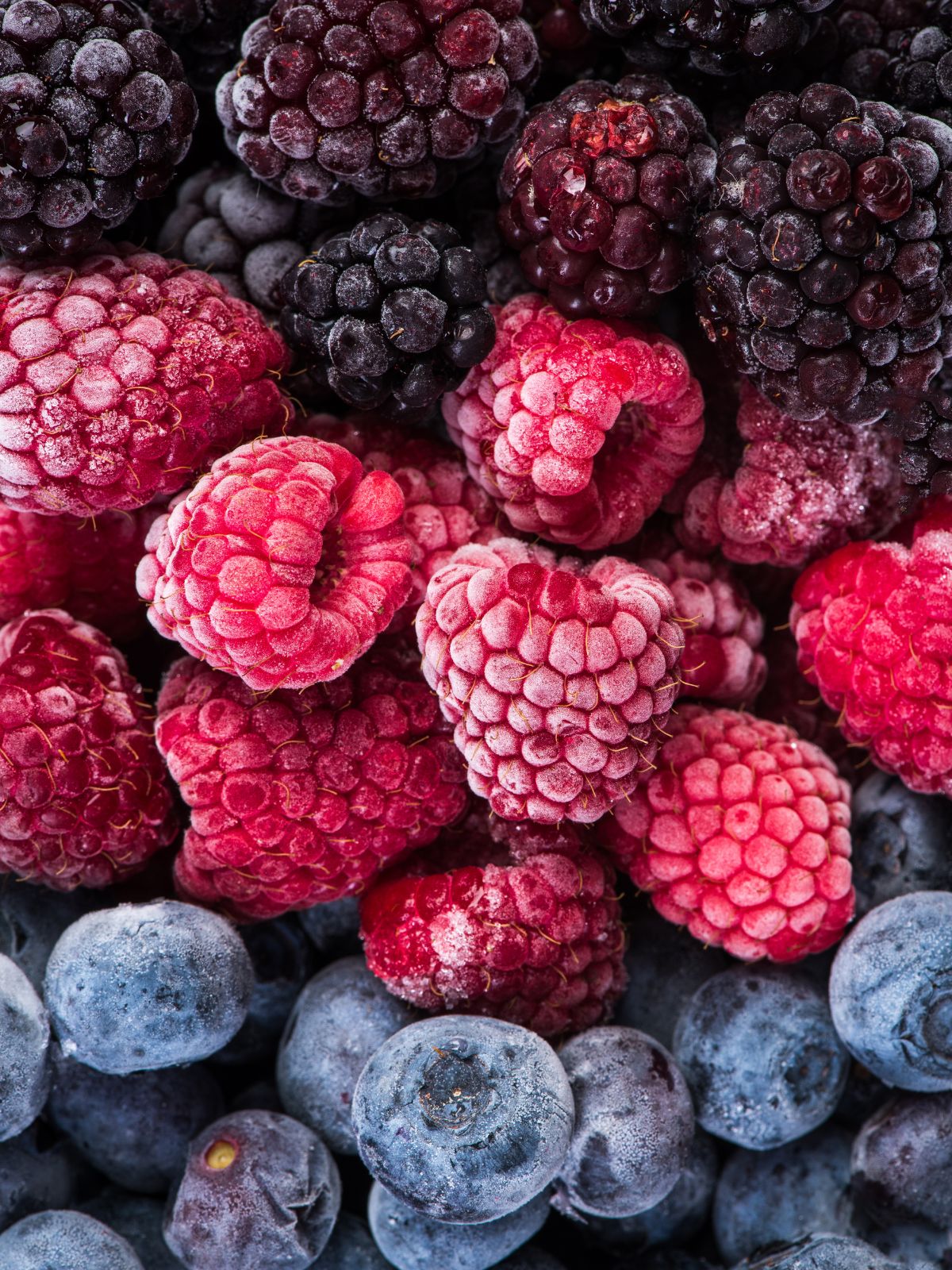 close up of frozen berries.