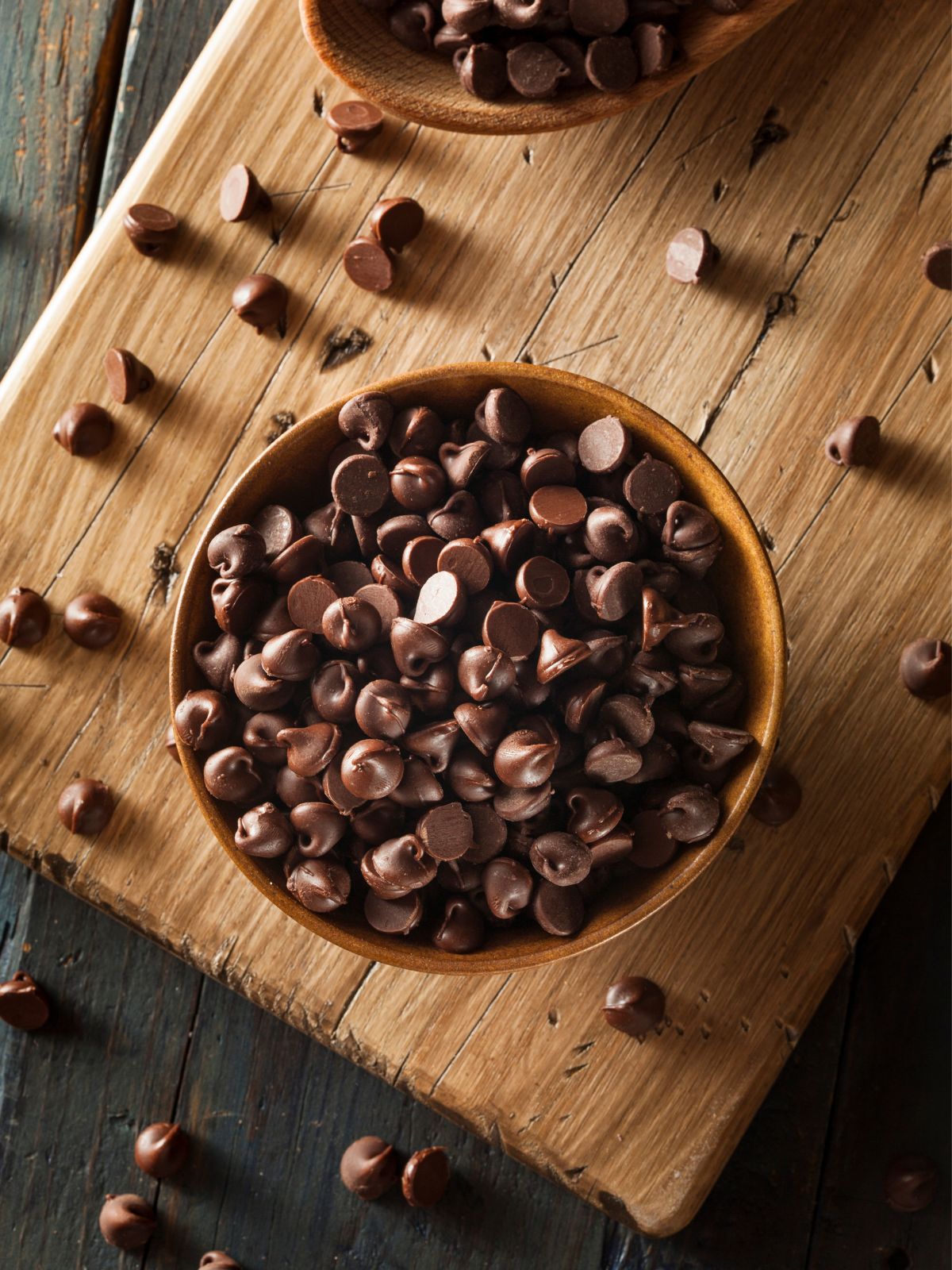 a bowl of chocolate chips.