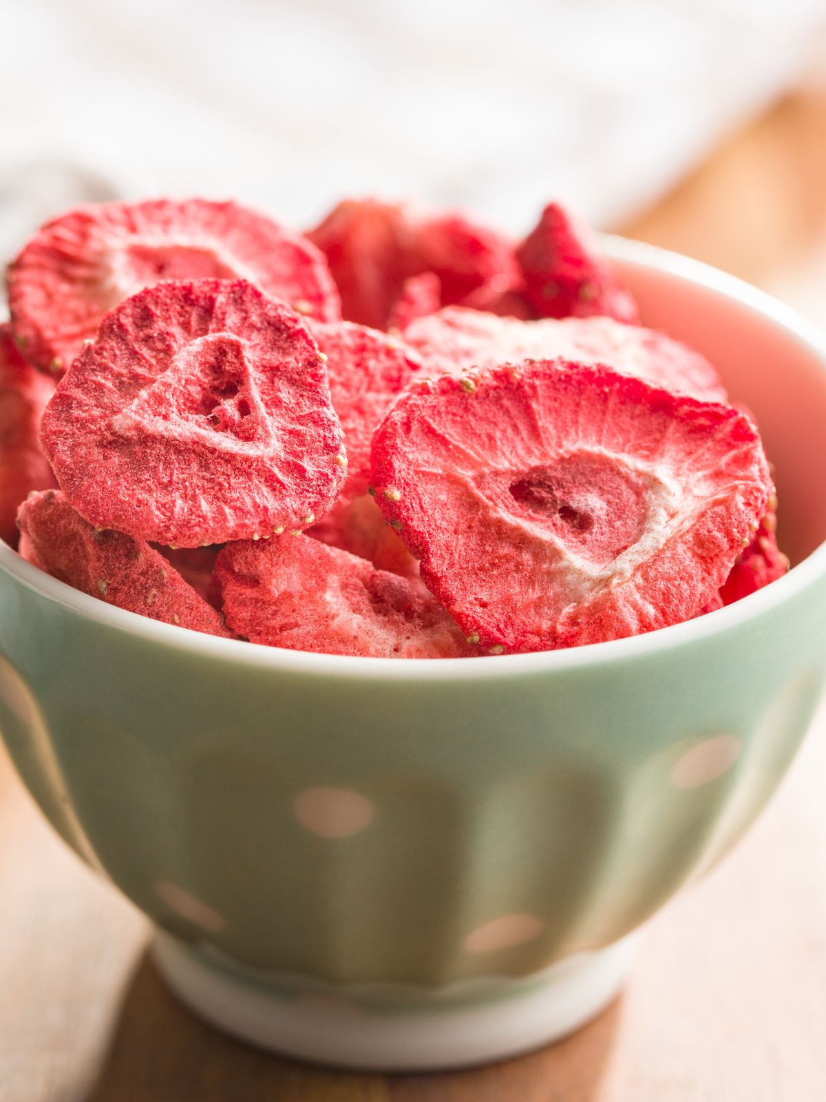 a bowl of freeze dried strawberries.