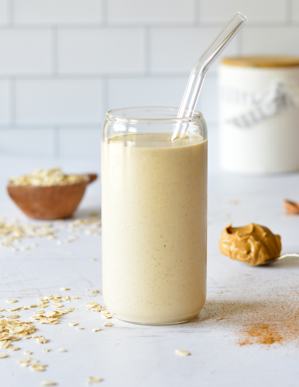 oatmeal smoothie in a glass.