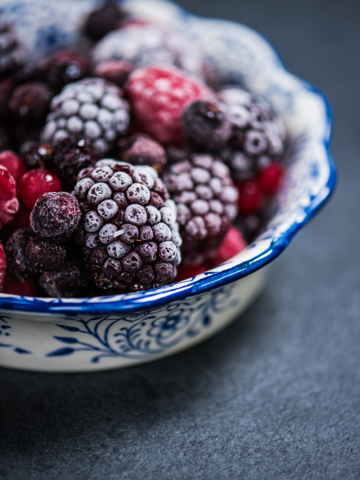 bowl of frozen fruit.