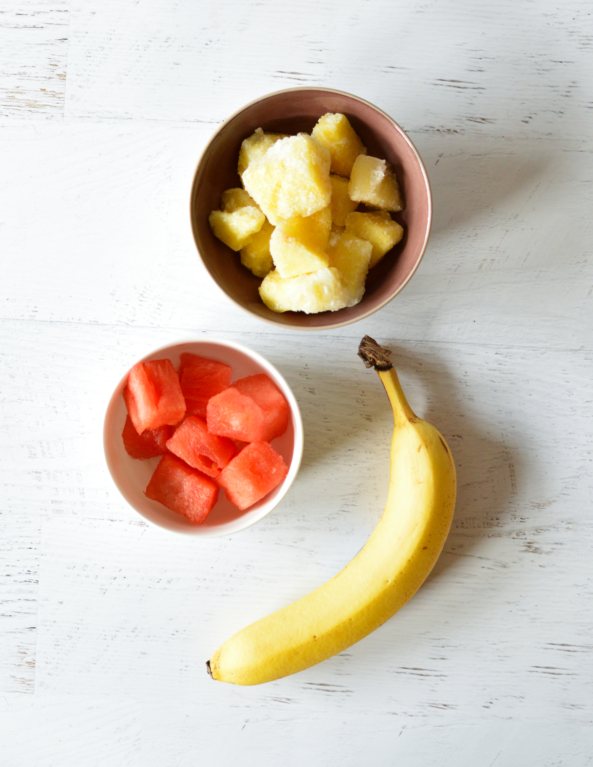 frozen pineapple, watermelon, and banana.