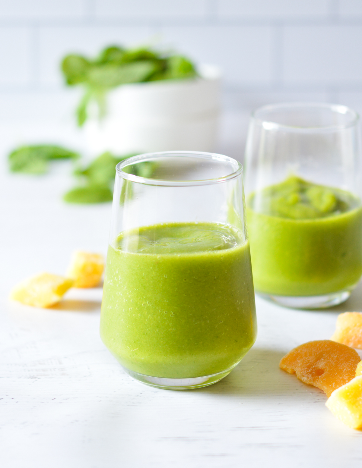 two green smoothies.