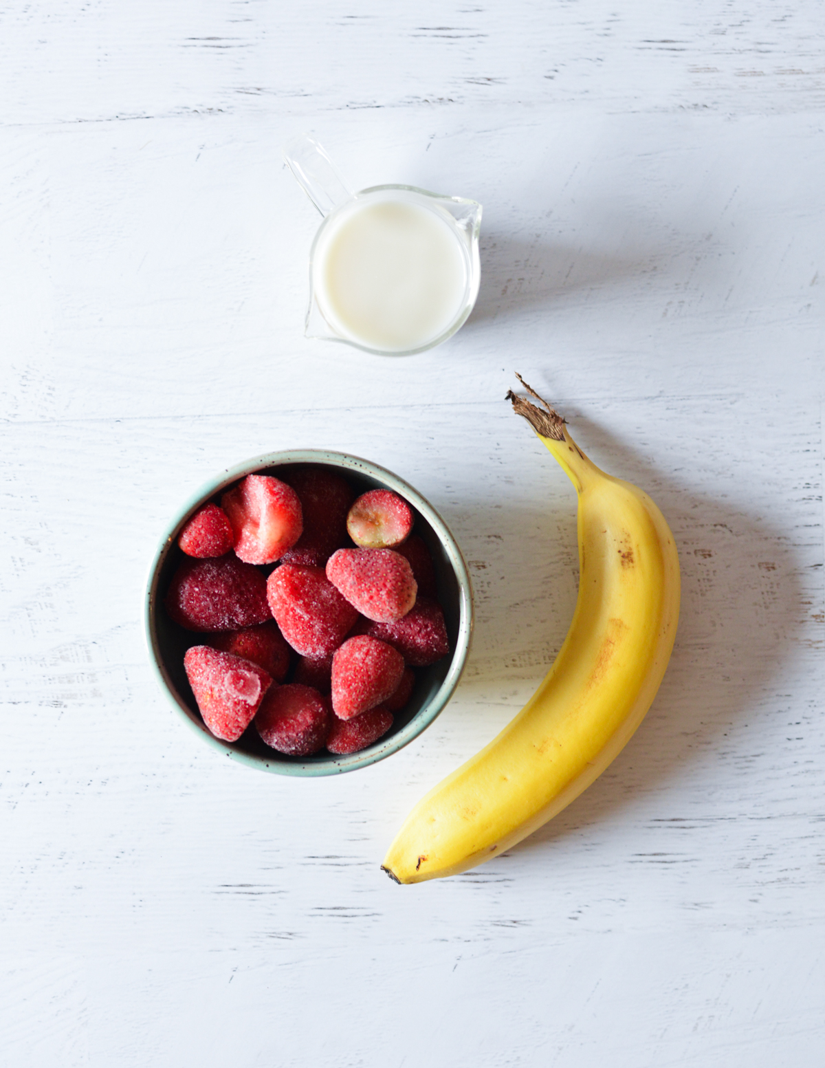 banana, frozen strawberries, almond milk.