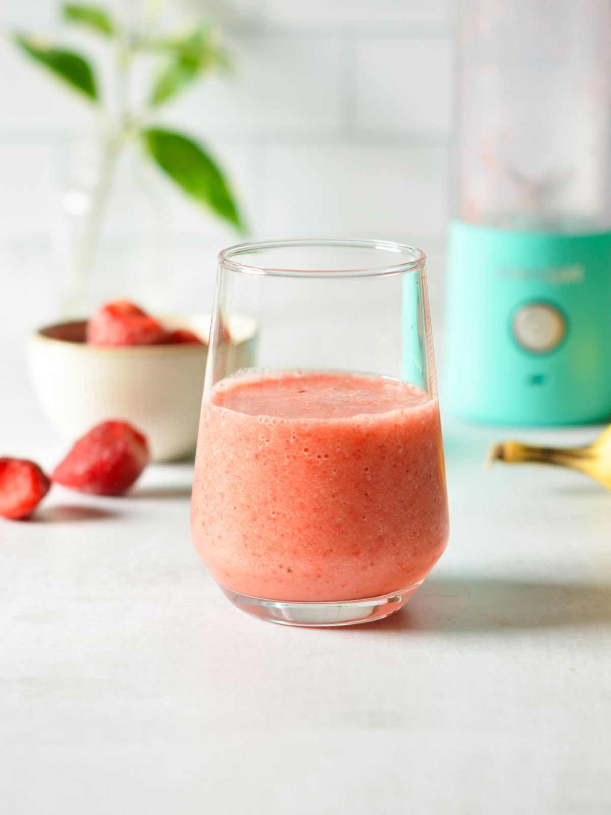 strawberry smoothie in a glass.